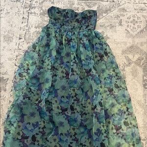 NWT Lulu's Strapless Floral Dress - Green and Blue